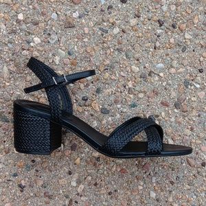 Schutz Karima block heel black leather braided strap sandals 8.5
